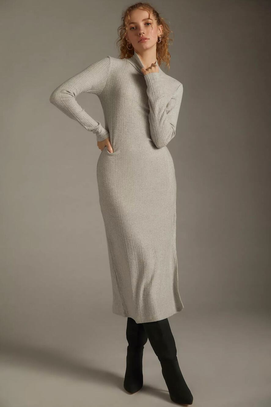 Daily Practice Anthropologie Turtleneck Side Slit Sweater Dress Grey Size XL